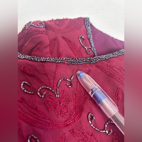 Adrianna Papéll Burgundy set with Beaded Top Sz 10 Preowned - Picture 13 of 16